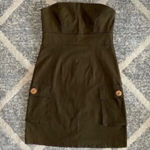 City Studio Y2K Strapless Army Green Mini Dress w/Pockets, Sz 7 Juniors
